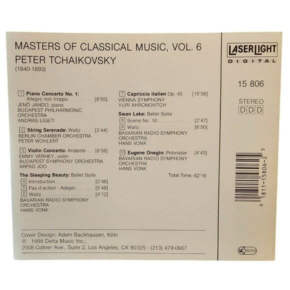 Masters Of Classical Music Vol 6 Tchaikovsky CD 62 Min Digital Recording 37606cd - Picture 2 of 2